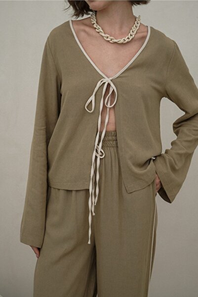 BOHEMAİ Hazel Stripe Detail Khaki dupla öltöny