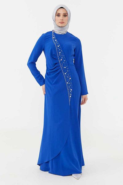 Setrms 2425129-2325129 drape detailed evening dress with stones