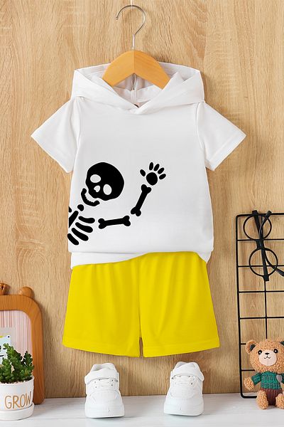 MYADA Set pentru copii cu glugă Hello Skeleton imprimat în 2 piese de sezon nou 23466