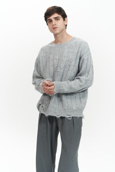 MAI STUDIOS CO. Ανδρικό πλεκτό πουλόβερ Vincent Ripped Detail Grey