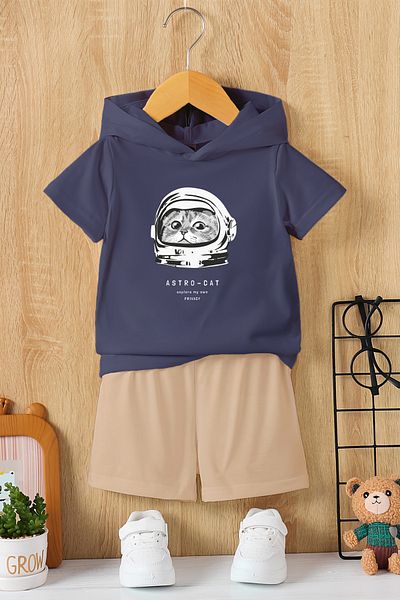 MYADA Set de 2 copii premium cu desen de pisici cu imprimeu astronaut