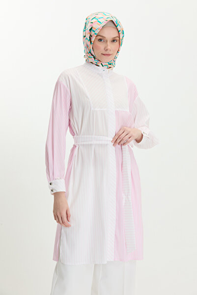 Setrms Kuşaklı Çift Renk Çizgili Tunik