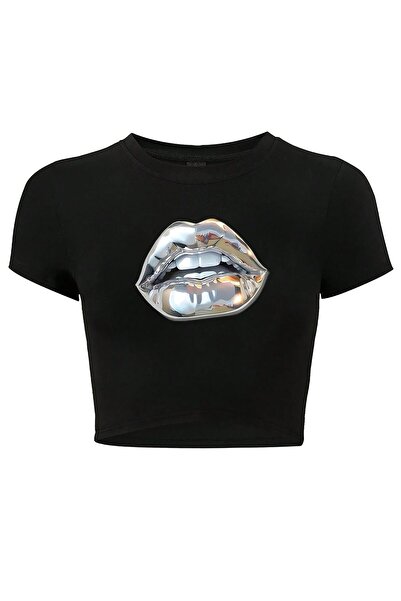 BRZ COLLECTION Tricou de damă Silver Lip Silver Lip Crop Negru