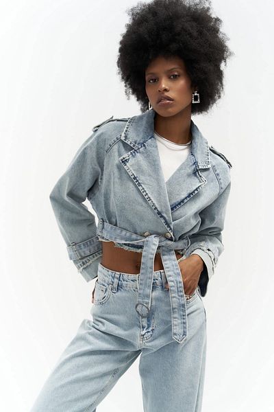 MAİ COLLECTİON Φαρδύ Biker Blue Jean Jacket