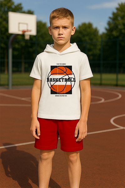 MYADA Premium Hooded Superior Basketball Player Printed 2-Piece Kids Suit 17576