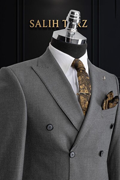 Salihtarzz Takım Elbise Kruvaze SlimFit Gri SD42156
