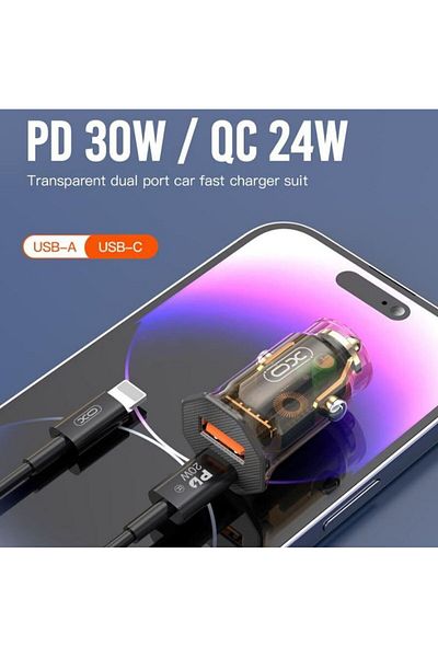REDz Accessories Set adaptor auto XO-CC56 cu cablu Lightning, compatibil cu iPhone, porturi duble, PD33W rapid, negru