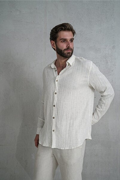 BOHEMAİ Ανδρικό μπέζ πουκάμισο Russel Oversize