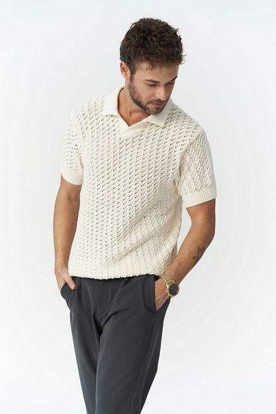BOHEMAİ Pánské pletené tričko Peter Polo Neck Ecru