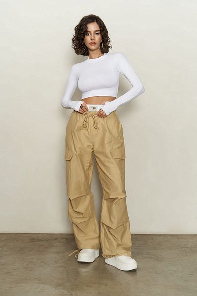 MAİ COLLECTİON Galvin Boxer Detail Dark Beige Parachute Trousers