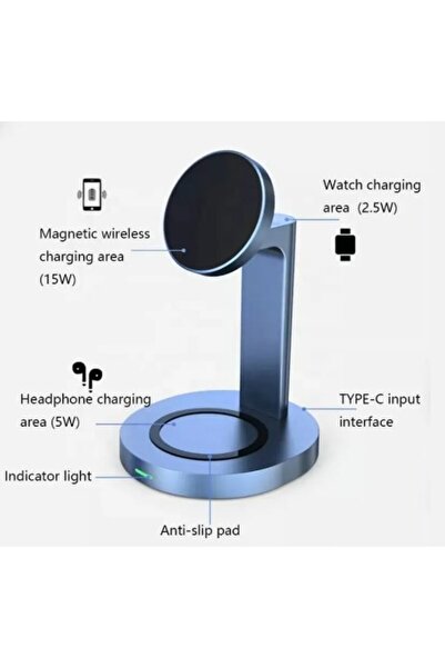 REDz Accessories 3 in 1 Multifunctional Charger and Stand, MagSafe, Fast Charge, 15W, Silver