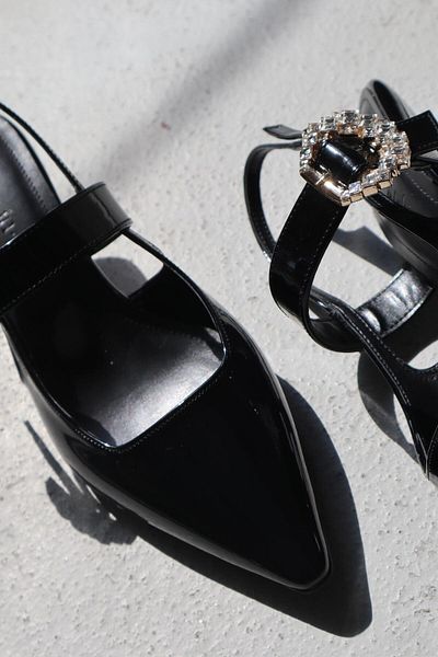 Sister in Love Sue Short Heeled Patent Leather Stiletto with Stone Detail