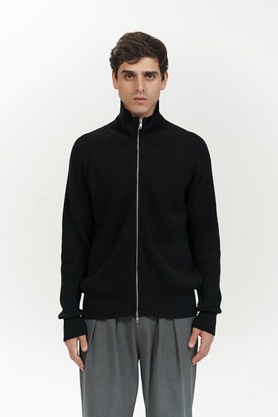 MAİ COLLECTİON Μαύρο ανδρικό πλεκτό πουλόβερ Brock Full Zip