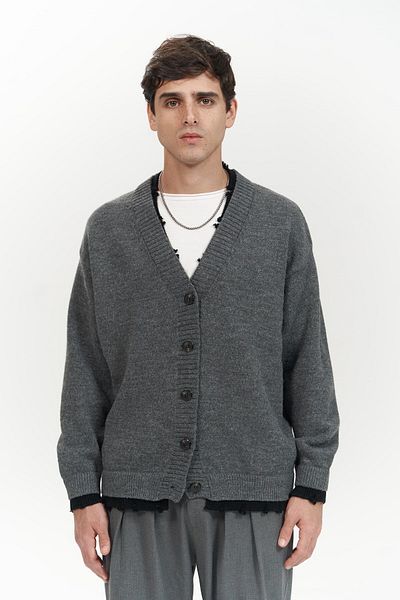 MAİ COLLECTİON Pulover pentru bărbați, cu guler dublu, afumat, tricotaj