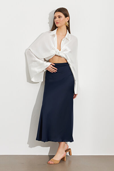 Cool & Sexy Fusta de damă din satin indigo SE20