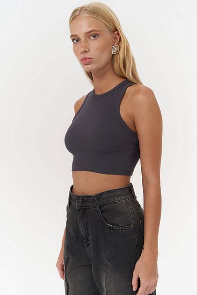 MAİ COLLECTİON Fleur Corded Halter Collar Anthracite Crop