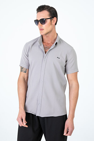 Artı1 Men's Slim Fit Slim Fit Short Sleeve Breathable Knitted Texture Summer Men's Shirt