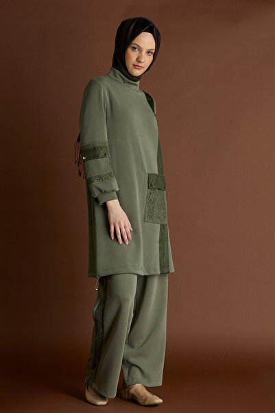 Setrms Paraşü Mixli Hakim Yakalı Tunik & Dantel Şerit Detaylı Pantolon Takım