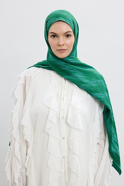 Qef Cotton Line Shawl Emerald Green