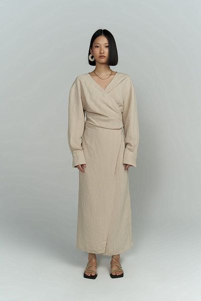 MAİ COLLECTİON Μπεζ Φόρεμα Bella Midi