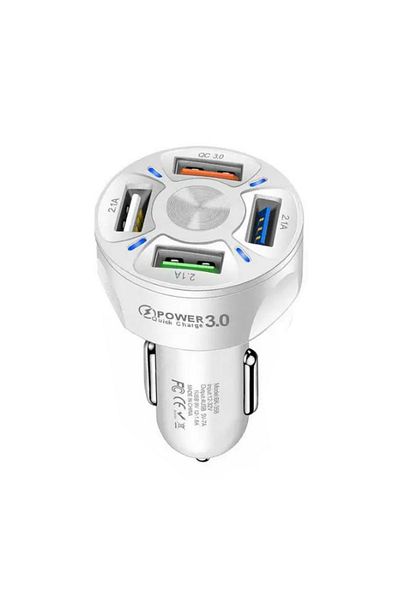 REDz Accessories Încărcător auto cu 4 porturi USB, Qc 3.0, încărcare duală G-c21, universal, alb