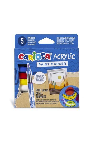 CARIOCA Acrylic Paint Marker Water Based Brush Tip 5 Pack