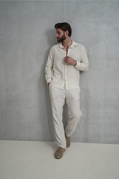 BOHEMAİ Wesley Férfi Oversize Crinkle bézs ing