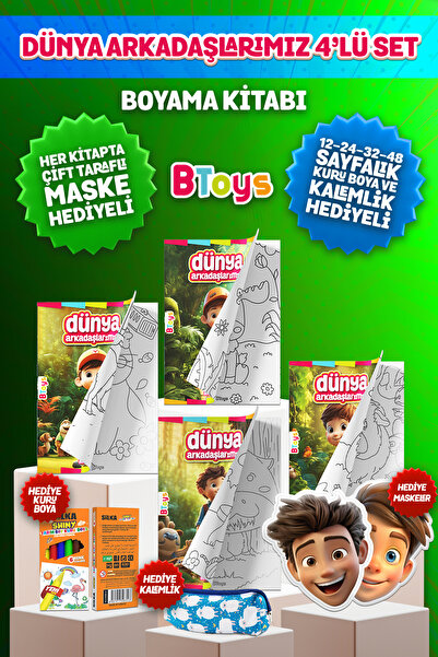 BToys BOYAMA KİTABI SETİ - DÜNYA ARKADAŞLARIMIZ - KURU BOYA, MASKE VE KALEM K...