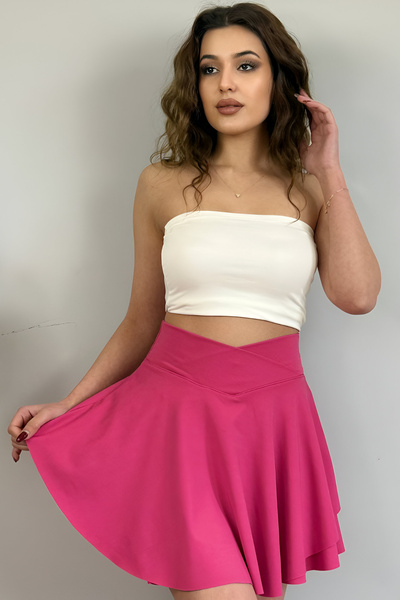 Jacarsman Kadın Yüksek Bel Kloş Uçuş Uçuş Mini Çan Etek Fuşya