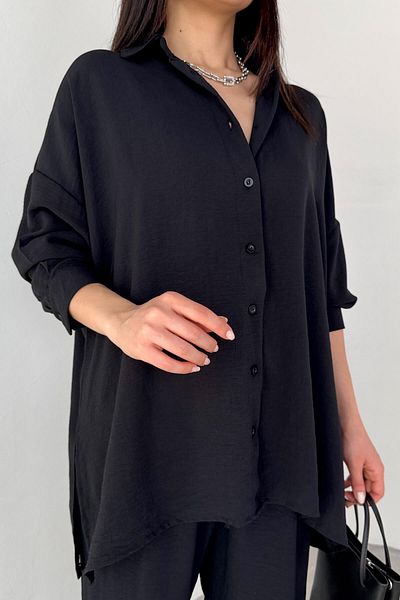 Cappmoda Tkm-13263 Black Shirt Loose Trousers Double Set