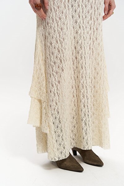 MAI STUDIOS CO. Długa sukienka z koronki w kolorze beżowym