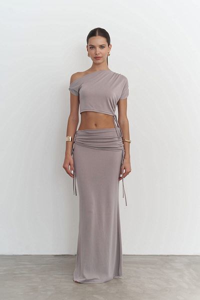 MAİ COLLECTİON Ivan gerafftes lilafarbenes Crop-Rock-Set