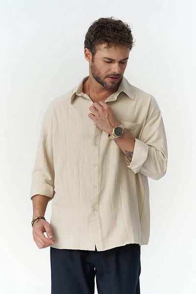 MAİ COLLECTİON Ανδρικό μπεζ πουκάμισο Juan