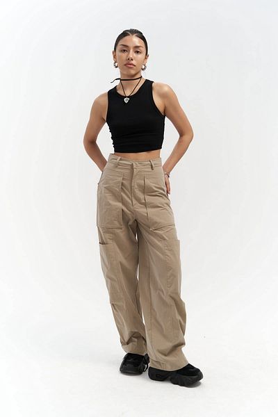MAİ COLLECTİON Wendy Beige Fallschirm-Cargohose