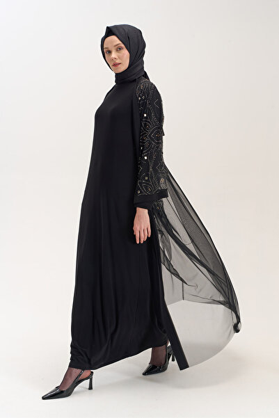Setrms Taş Detaylı Tül Abaya Sandy Elbise
