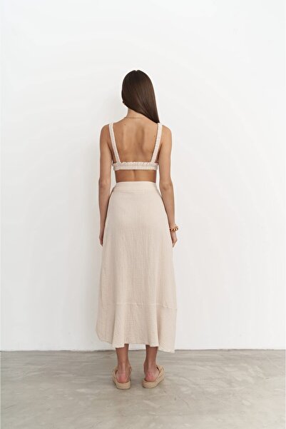 BOHEMAİ Σετ κροπ φούστα Adelina Dark Beige Muslin