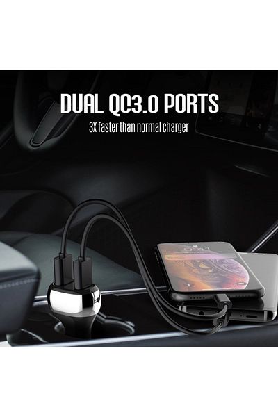 REDz Accessories Încărcător auto, Ldnio, încărcare rapidă 36W, dual QC3.0, negru