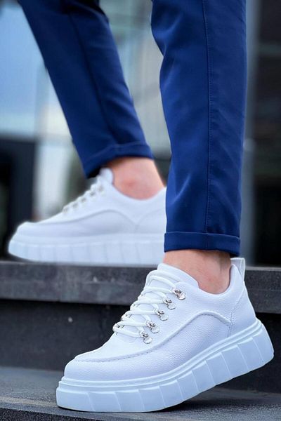 MELAMS Compass White Skin White High Sole Casual Sneakers - Kbc