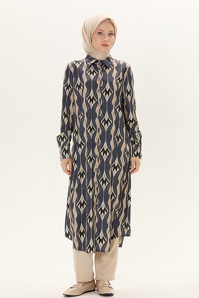 Setrms Stylish Buttoned Patterned Long Shirt