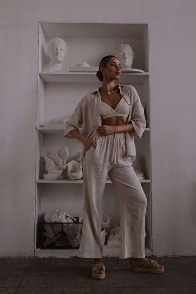 BOHEMAİ Reyna világos bézs muszlin hármas készlet