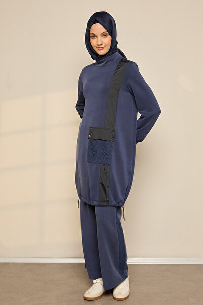 Setrms Paraşü Mixli Hakim Yakalı Tunik & Dantel Şerit Detaylı Pantolon Takım