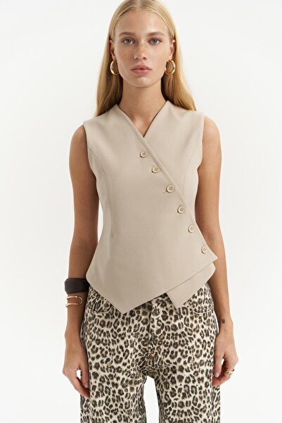 MAI STUDIOS CO. Trappe Açık Bej Asimetrik Yelek