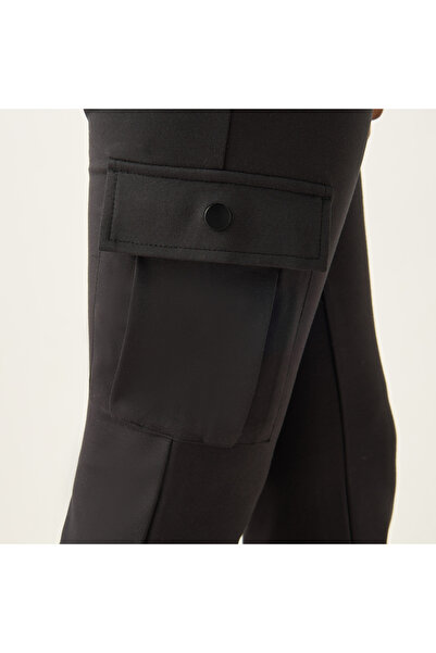 Juniors Solid Flared Leg Pants with Pockets