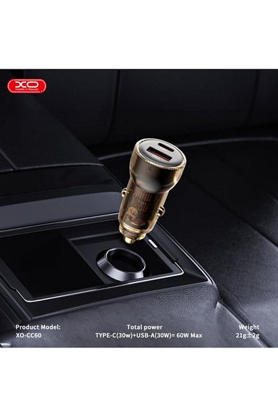 REDz Accessories Încărcător auto Xo-cc60, porturi duble, USB tip C, încărcare rapidă 60w, negru