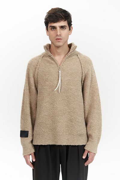 Mia Collection Мъжки трикотажен пуловер от норка с цип и детайли Zane