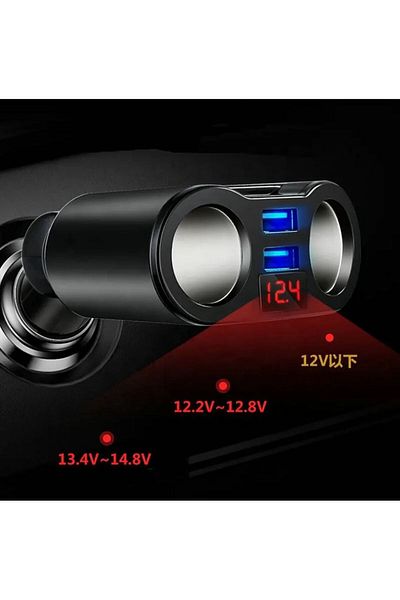 REDz Accessories Adaptor auto dual USB, încărcare rapidă 15W, 2 porturi brichetă, unghi reglabil, negru