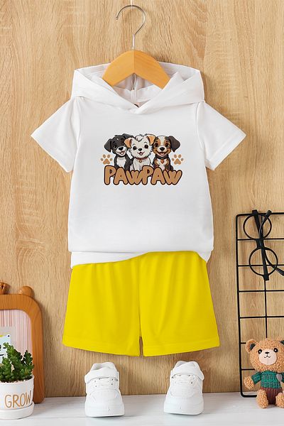 MYADA New Season Hooded Pawpaw Dogs Printed 2-Piece Children's Set