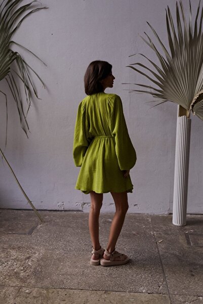 BOHEMAİ Grace Pistachio Green Muslin Dress