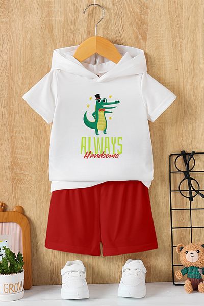 MYADA New Season Hooded Always Crocodile Character Printed 2-Piece Children's Set 22858