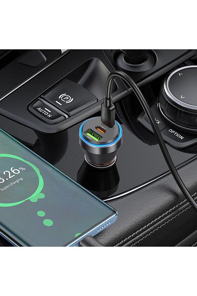 REDz Accessories Adaptor auto cu 3 porturi, încărcare rapidă 60w, Hoco Nz12d, port USB dual Type-C, portocaliu